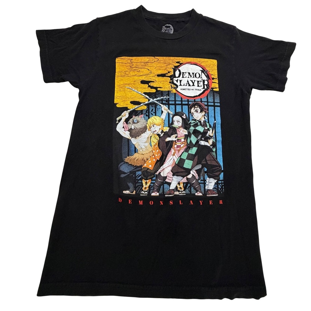 Demon Slayer Kimetsu no Yaiba Anime Graphic T-Shirt Black Mens Small Tanjiro